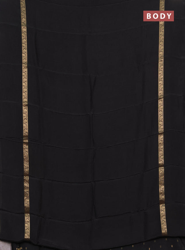Semi mysore silk saree black with plain body and zari woven simple border