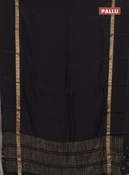 Semi mysore silk saree black with plain body and zari woven simple border