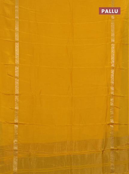 Semi mysore silk saree mustard yellow with plain body and zari woven simple border
