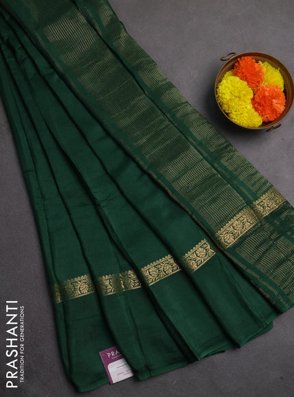 Semi mysore silk saree green with plain body and zari woven simple border