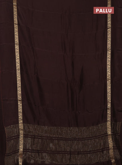 Semi mysore silk saree coffee brown with plain body and zari woven simple border