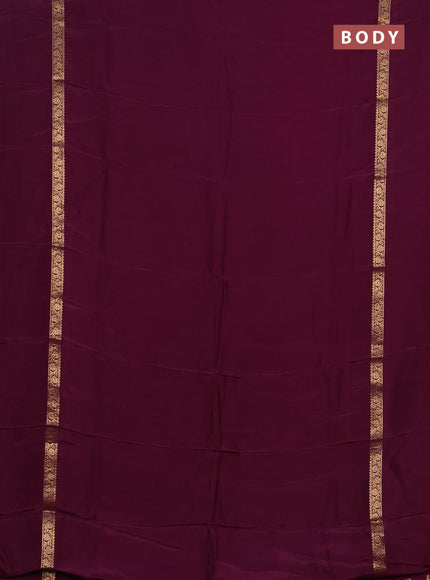 Semi mysore silk saree wine shade with plain body and zari woven simple border