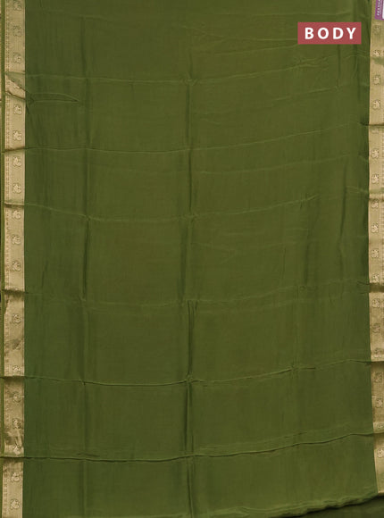 Semi mysore silk saree mehendi green with plain body and zari woven border