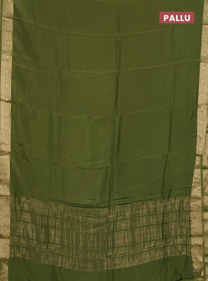 Semi mysore silk saree mehendi green with plain body and zari woven border