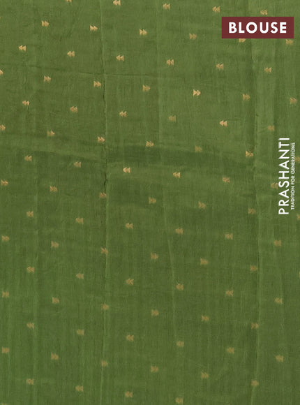Semi mysore silk saree mehendi green with plain body and zari woven border