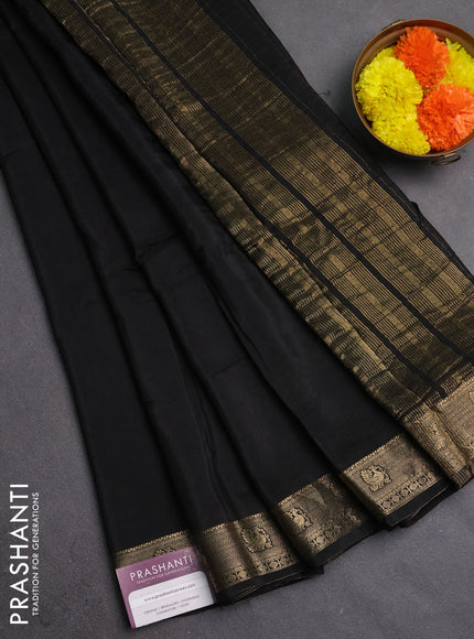 Semi mysore silk saree black with plain body and zari woven border