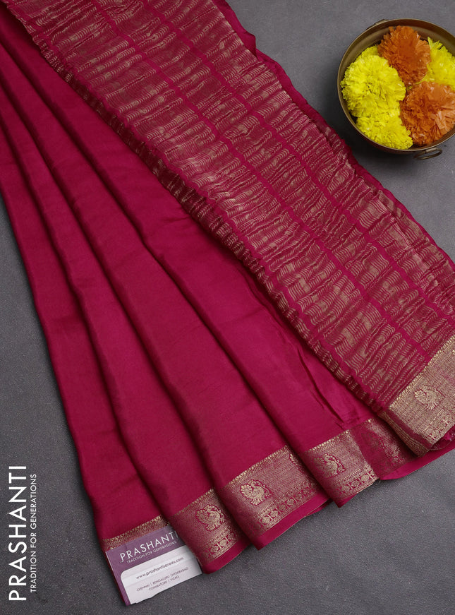 Semi mysore silk saree pink with plain body and zari woven border