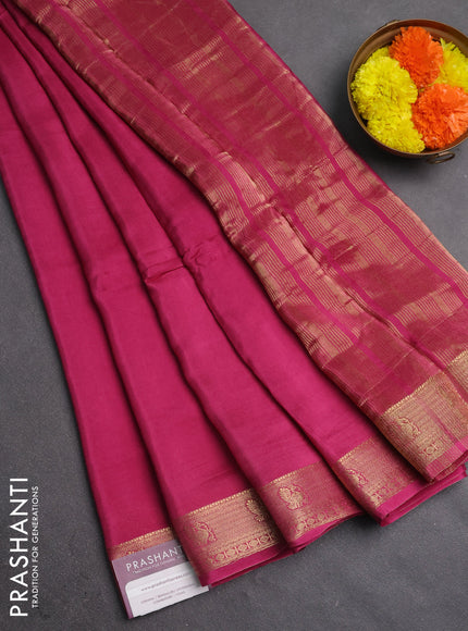 Semi mysore silk saree mauve pink with plain body and zari woven border