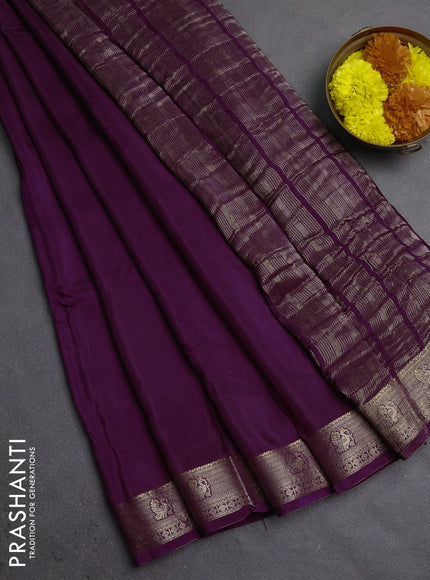 Semi mysore silk saree wine shade with plain body and zari woven border