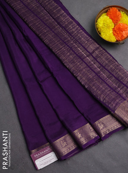 Semi mysore silk saree violet with plain body and zari woven border