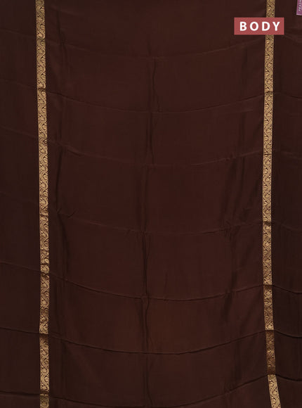 Semi mysore silk saree coffee brown with plain body and zari woven simple border