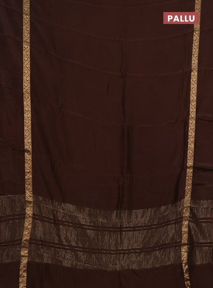 Semi mysore silk saree coffee brown with plain body and zari woven simple border