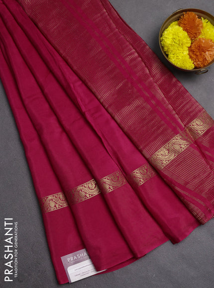 Semi mysore silk saree pink with plain body and zari woven simple border