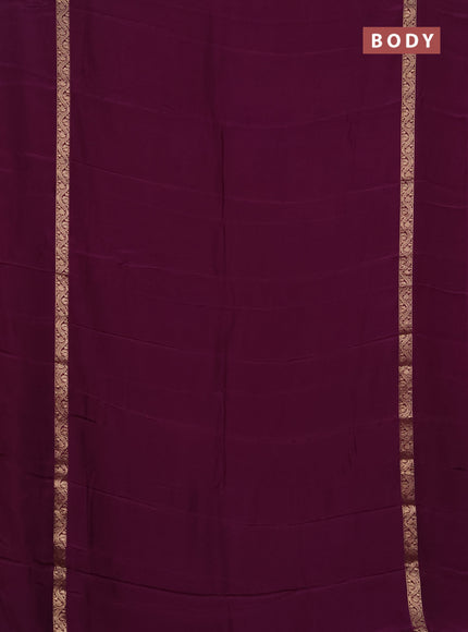 Semi mysore silk saree wine shade with plain body and zari woven simple border