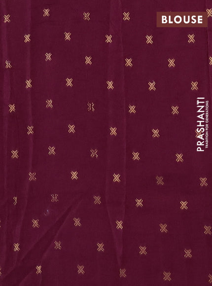 Semi mysore silk saree wine shade with plain body and zari woven simple border