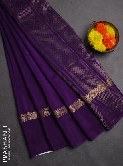 Semi mysore silk saree violet with plain body and zari woven simple border