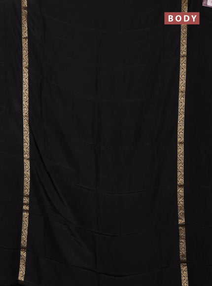 Semi mysore silk saree black with plain body and zari woven simple border