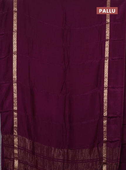Semi mysore silk saree wine shade with plain body and zari woven simple border