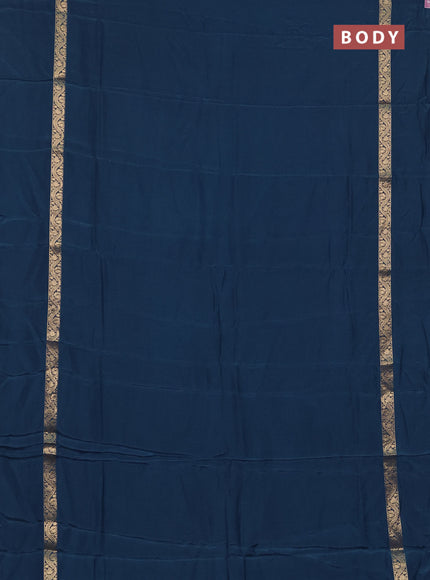 Semi mysore silk saree peacock blue with plain body and zari woven simple border