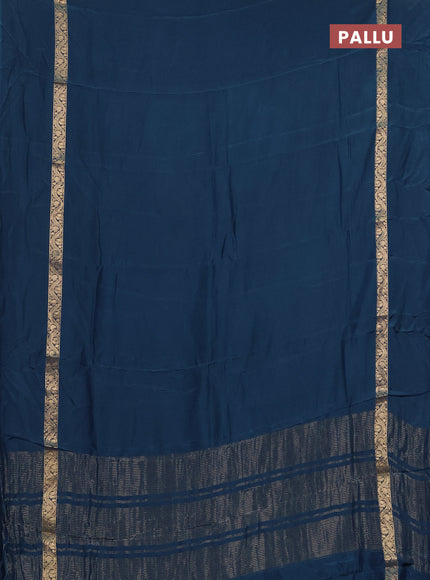Semi mysore silk saree peacock blue with plain body and zari woven simple border