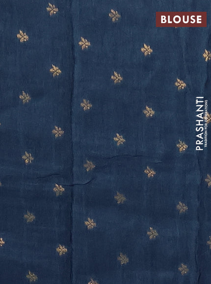Semi mysore silk saree peacock blue with plain body and zari woven simple border