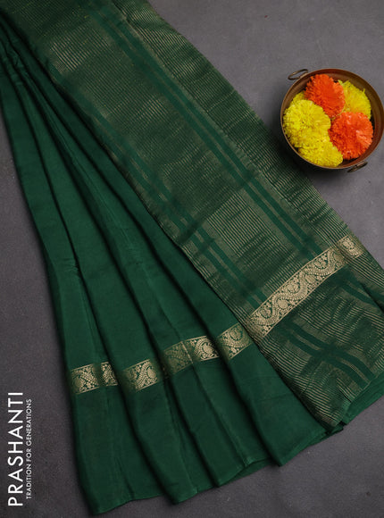 Semi mysore silk saree bottle green with plain body and zari woven simple border