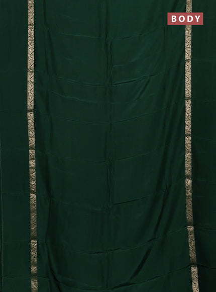 Semi mysore silk saree bottle green with plain body and zari woven simple border