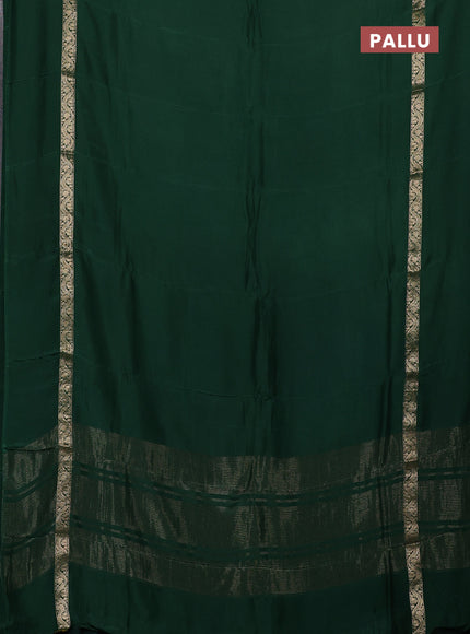Semi mysore silk saree bottle green with plain body and zari woven simple border