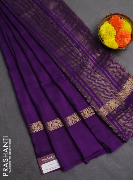 Semi mysore silk saree purple with plain body and zari woven simple border