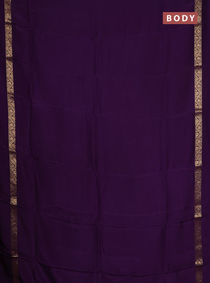 Semi mysore silk saree purple with plain body and zari woven simple border