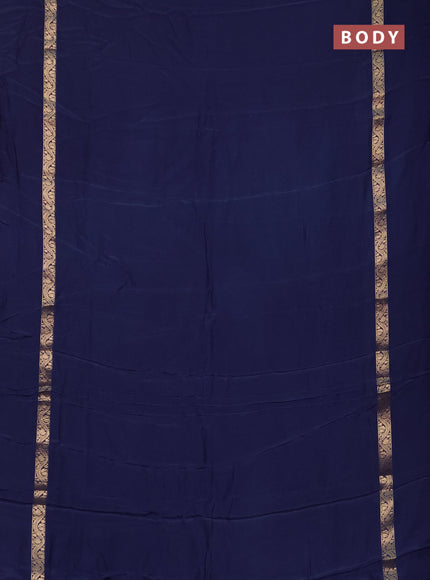 Semi mysore silk saree navy blue with plain body and zari woven simple border
