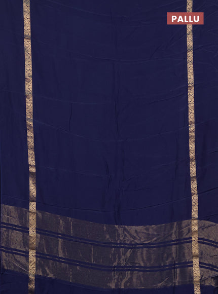 Semi mysore silk saree navy blue with plain body and zari woven simple border