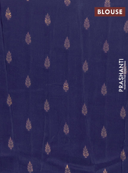 Semi mysore silk saree navy blue with plain body and zari woven simple border