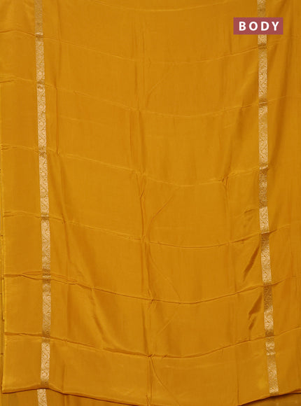Semi mysore silk saree mustard yellow with plain body and zari woven simple border