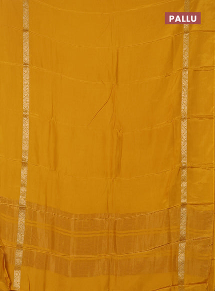 Semi mysore silk saree mustard yellow with plain body and zari woven simple border