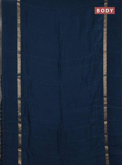 Semi mysore silk saree peacock blue with plain body and zari woven simple border