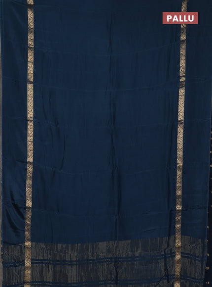 Semi mysore silk saree peacock blue with plain body and zari woven simple border