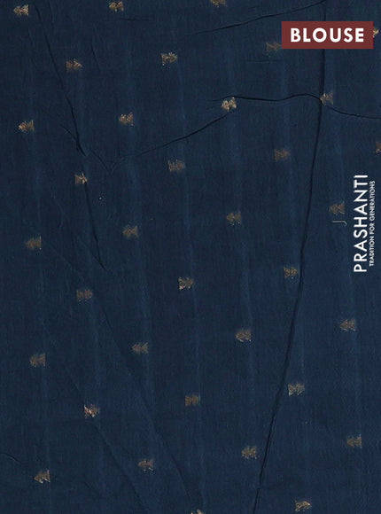 Semi mysore silk saree peacock blue with plain body and zari woven simple border