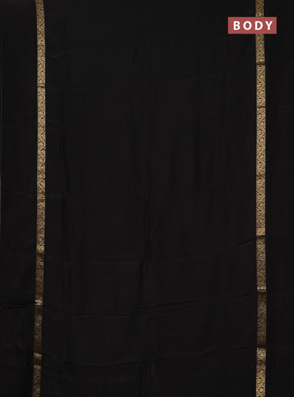 Semi mysore silk saree black with plain body and zari woven simple border