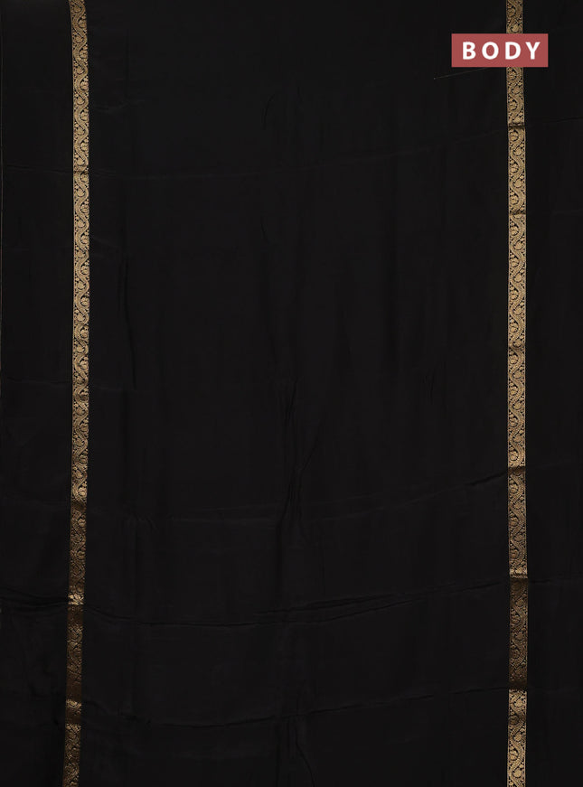 Semi mysore silk saree black with plain body and zari woven simple border