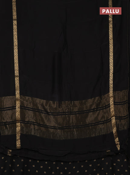 Semi mysore silk saree black with plain body and zari woven simple border
