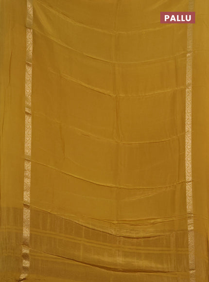 Semi mysore silk saree mustard yellow with plain body and zari woven simple border