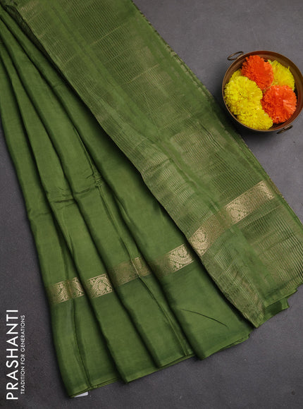Semi mysore silk saree green with plain body and zari woven simple border