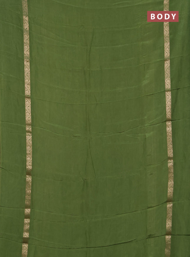 Semi mysore silk saree green with plain body and zari woven simple border