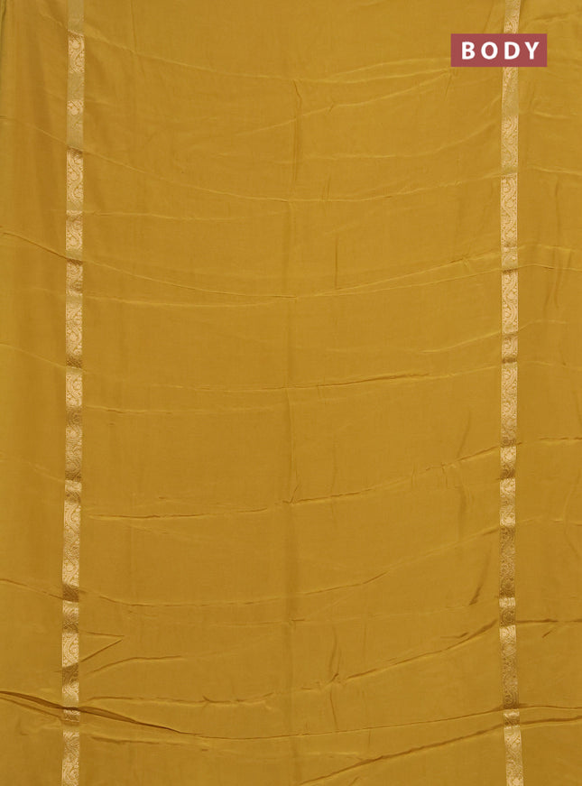 Semi mysore silk saree mustard yellow with plain body and zari woven simple border