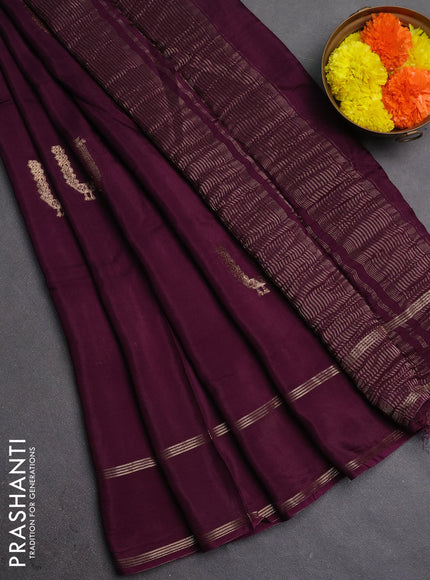 Semi mysore silk saree dark magenta with zari woven buttas and rettapet zari woven border
