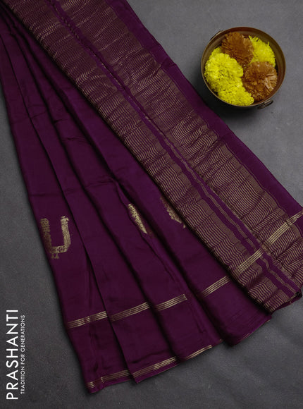 Semi mysore silk saree wine shade with zari woven buttas and rettapet zari woven border