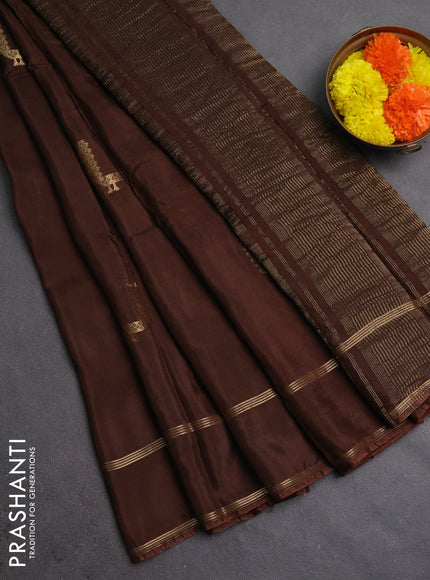 Semi mysore silk saree coffee brown with zari woven buttas and rettapet zari woven border