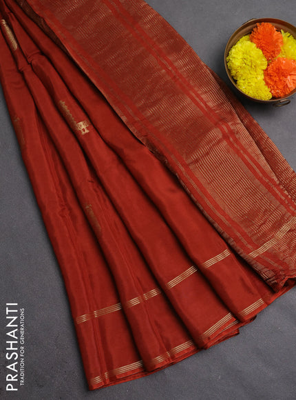 Semi mysore silk saree rust shade with zari woven buttas and rettapet zari woven border