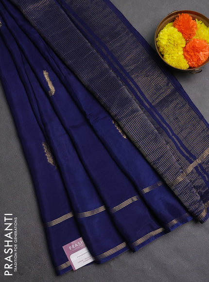 Semi mysore silk saree navy blue with zari woven buttas and rettapet zari woven border